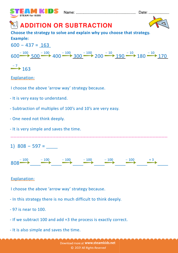 Free Math Worksheet - Addition or subtraction - Worksheet 74