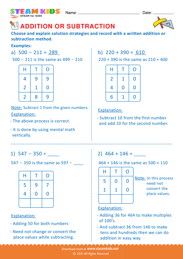 Free Math Worksheet - Addition or subtraction - Worksheet 75