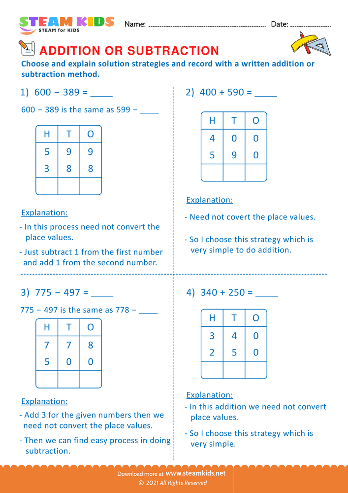 Free Math Worksheet - Addition or subtraction - Worksheet 76