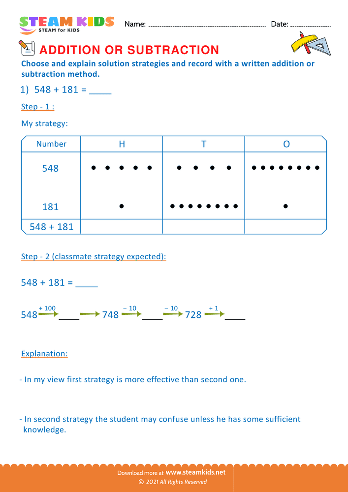 Free Math Worksheet - Addition or subtraction - Worksheet 80