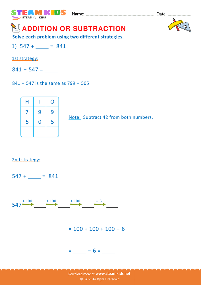 Free Math Worksheet - Addition or subtraction - Worksheet 84