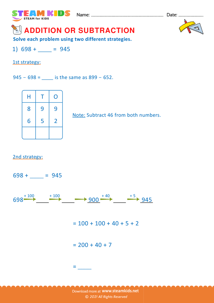 Free Math Worksheet - Addition or subtraction - Worksheet 86