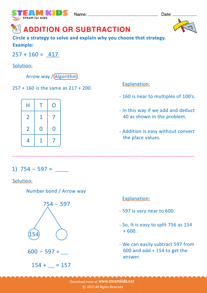 Free Math Worksheet - Addition or subtraction - Worksheet 87