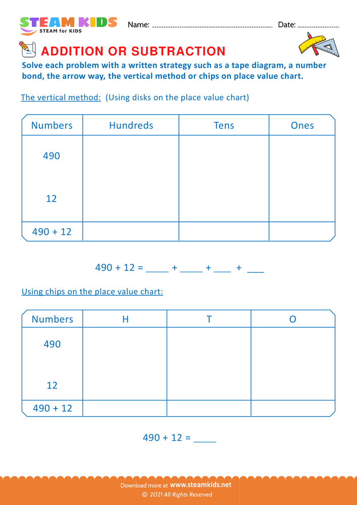 Free Math Worksheet - Addition or subtraction - Worksheet 95