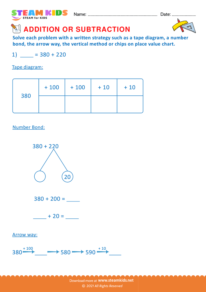 Free Math Worksheet - Addition or subtraction - Worksheet 96