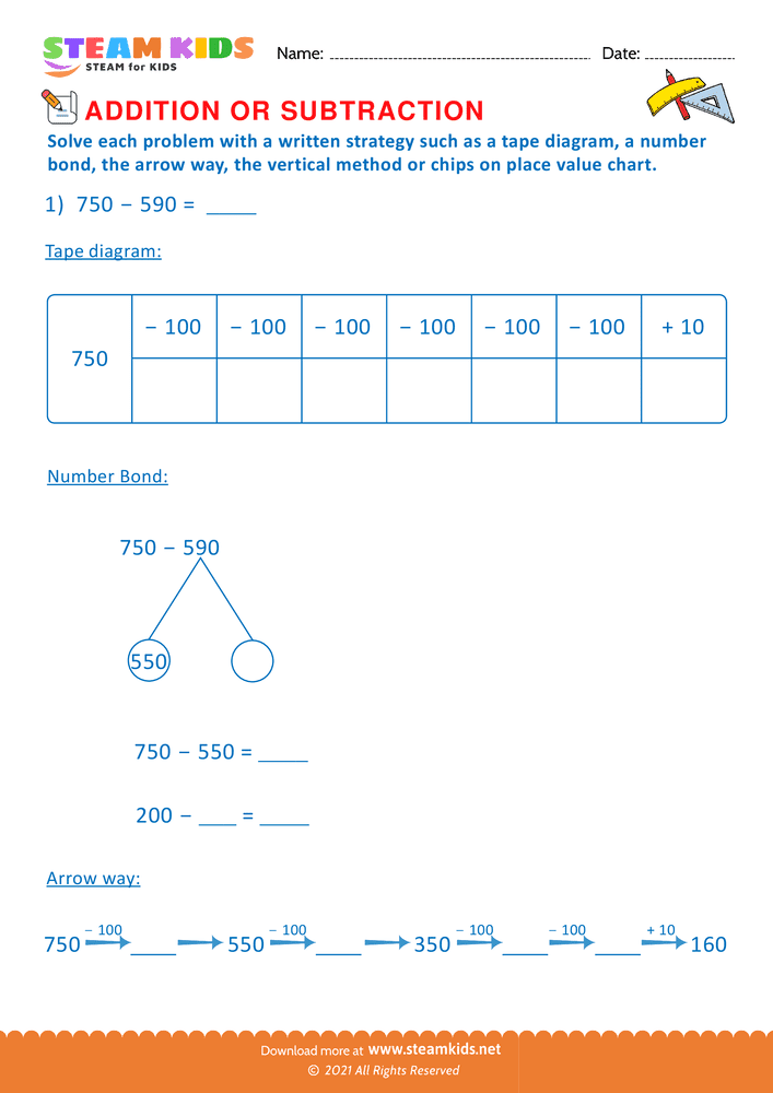 Free Math Worksheet - Addition or subtraction - Worksheet 98