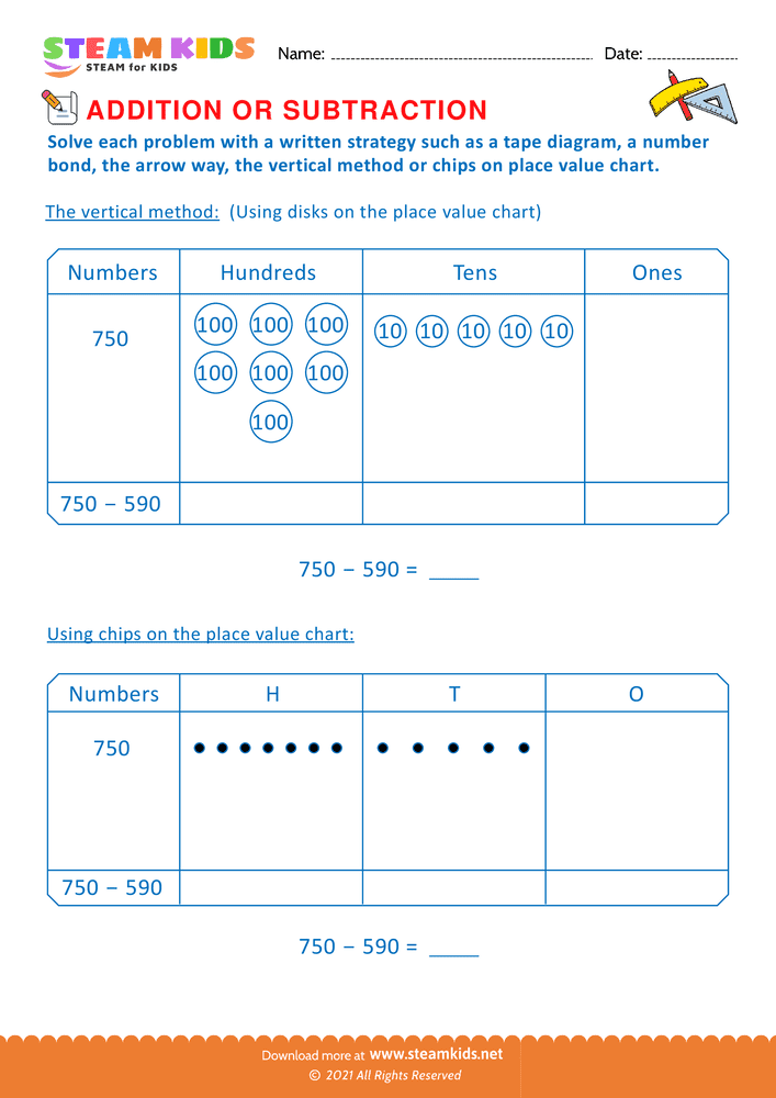Free Math Worksheet - Addition or subtraction - Worksheet 99