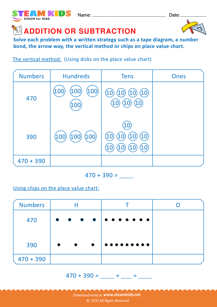 Free Math Worksheet - Addition or subtraction - Worksheet 102