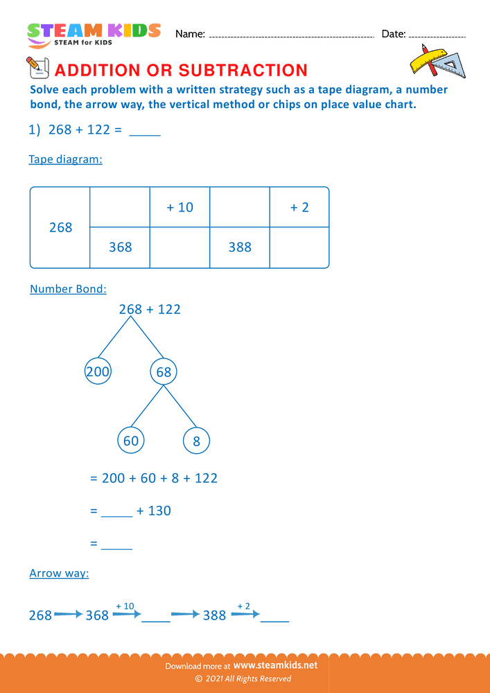 Free Math Worksheet - Addition or subtraction - Worksheet 103