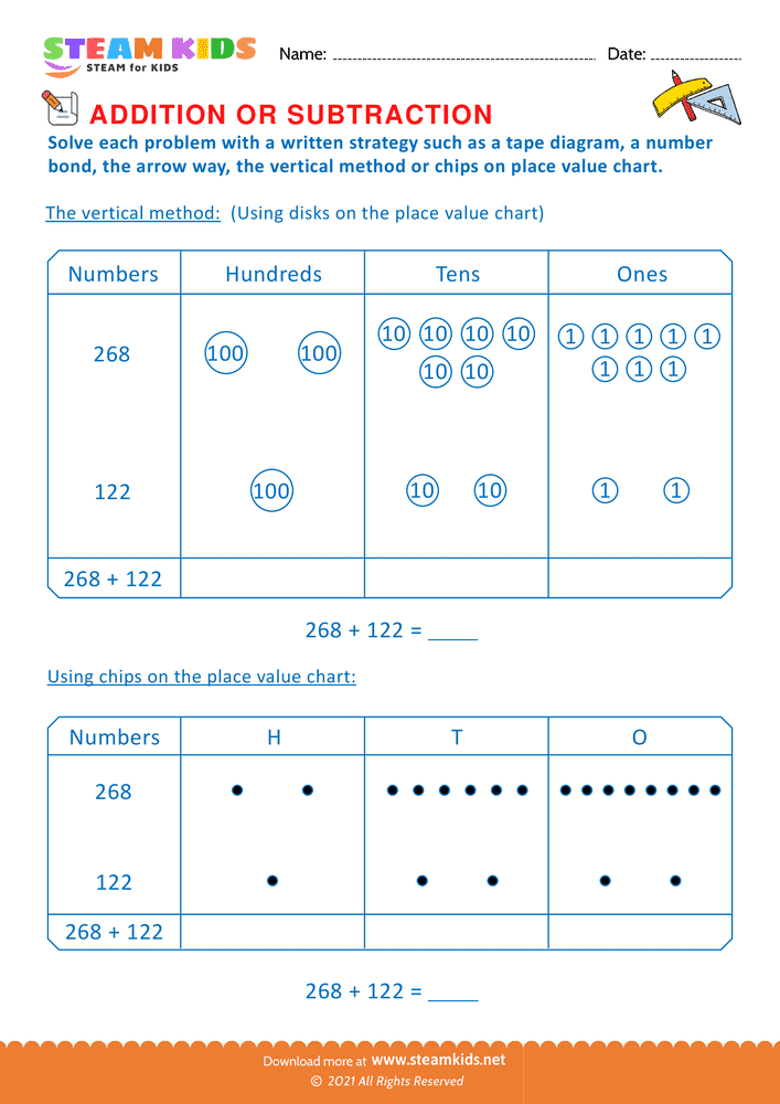 Free Math Worksheet - Addition or subtraction - Worksheet 104