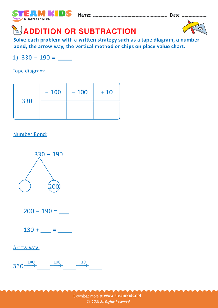 Free Math Worksheet - Addition or subtraction - Worksheet 105
