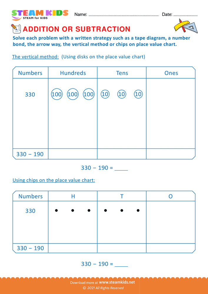 Free Math Worksheet - Addition or subtraction - Worksheet 106