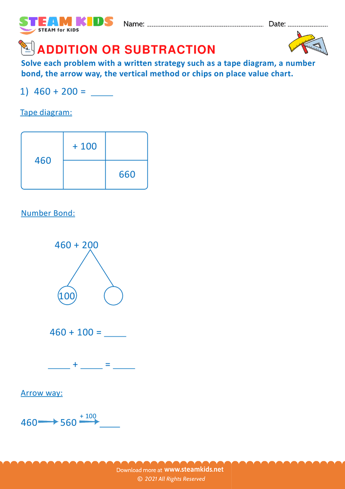 Free Math Worksheet - Addition or subtraction - Worksheet 107