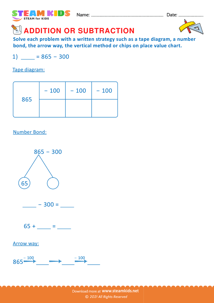 Free Math Worksheet - Addition or subtraction - Worksheet 109