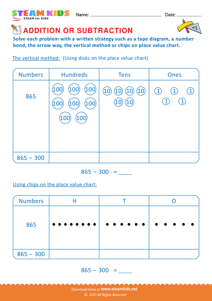 Free Math Worksheet - Addition or subtraction - Worksheet 110