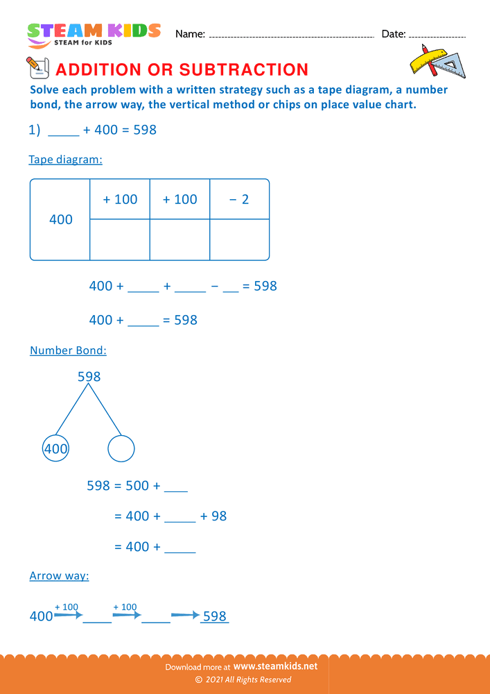 Free Math Worksheet - Addition or subtraction - Worksheet 111
