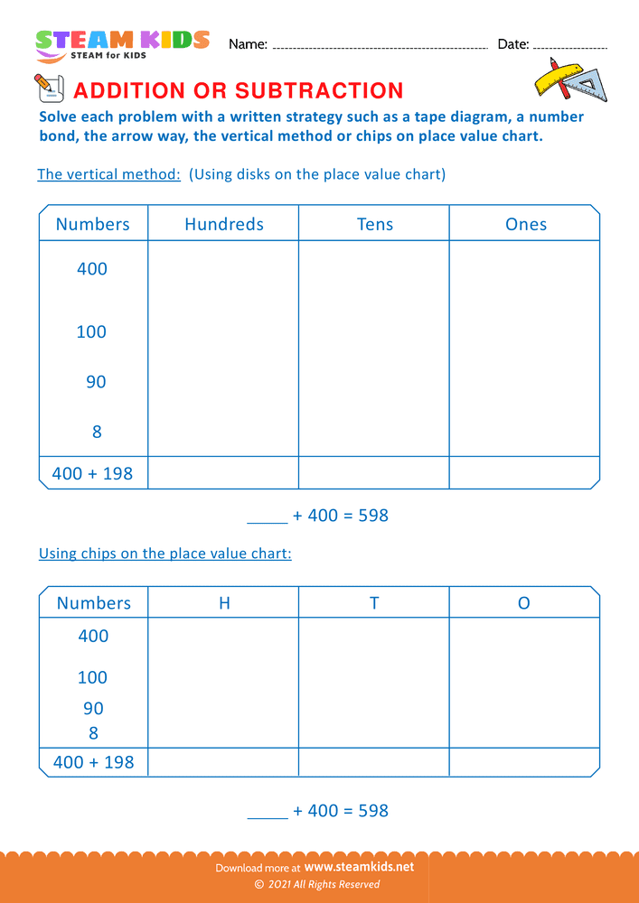 Free Math Worksheet - Addition or subtraction - Worksheet 112