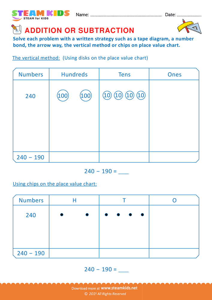 Free Math Worksheet - Addition or subtraction - Worksheet 114