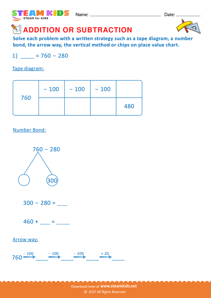 Free Math Worksheet - Addition or subtraction - Worksheet 115