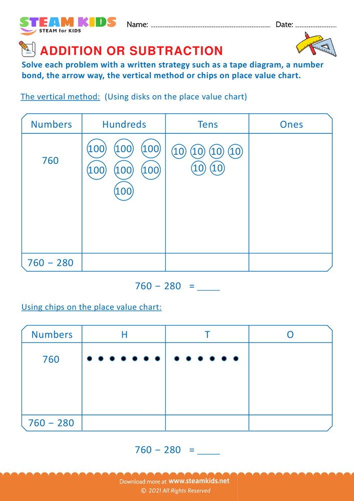 Free Math Worksheet - Addition or subtraction - Worksheet 116