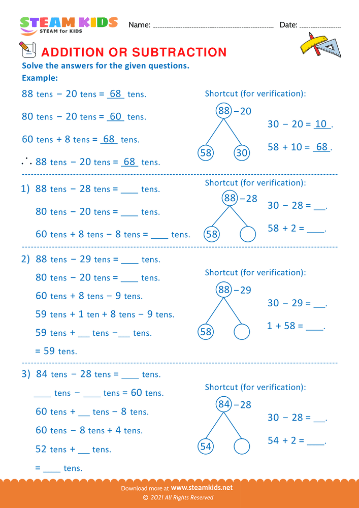 Free Math Worksheet - Addition or subtraction - Worksheet 119
