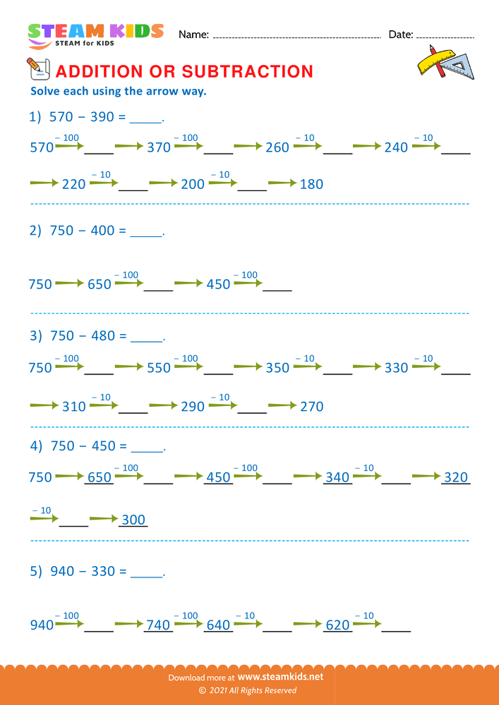 Free Math Worksheet - Addition or subtraction - Worksheet 126