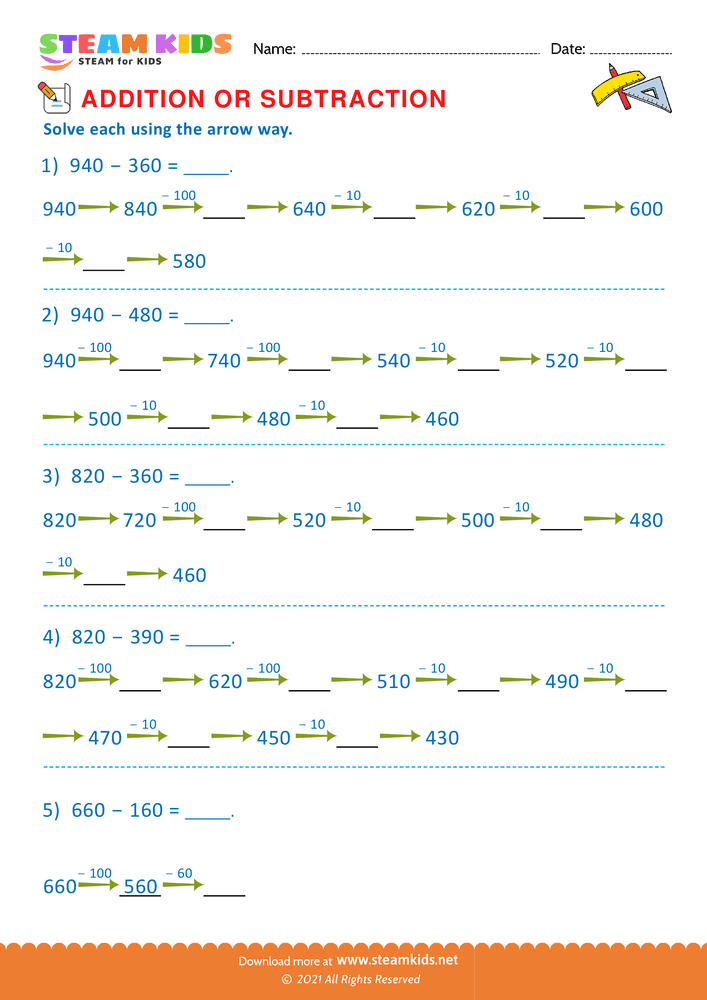 Free Math Worksheet - Addition or subtraction - Worksheet 127