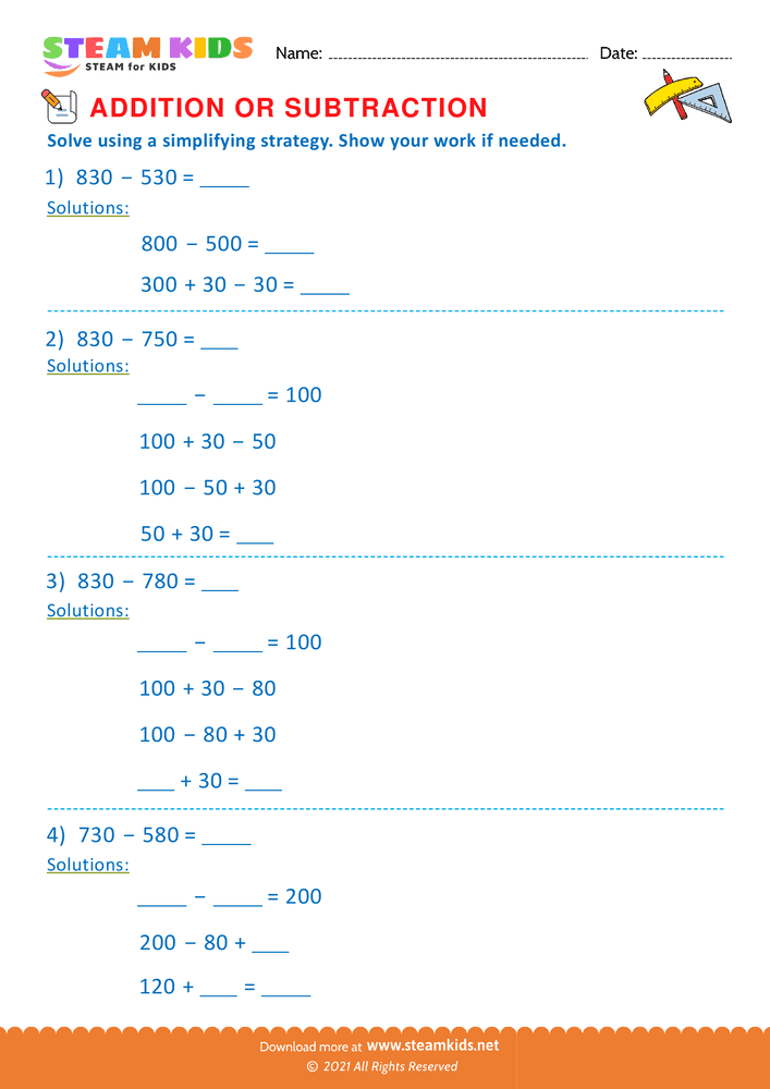 Free Math Worksheet - Addition or subtraction - Worksheet 128