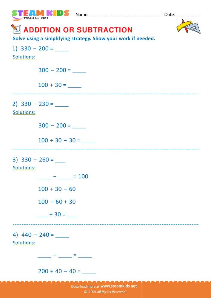 Free Math Worksheet - Addition or subtraction - Worksheet 129