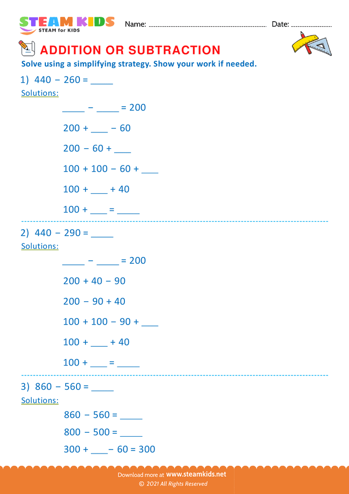 Free Math Worksheet - Addition or subtraction - Worksheet 130