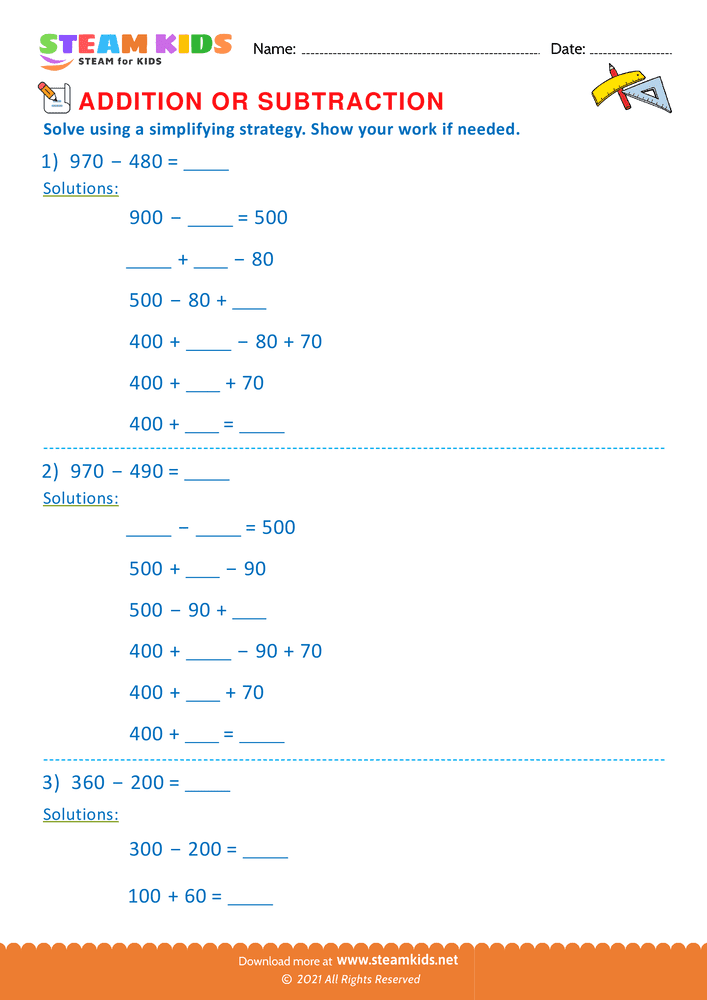 Free Math Worksheet - Addition or subtraction - Worksheet 132