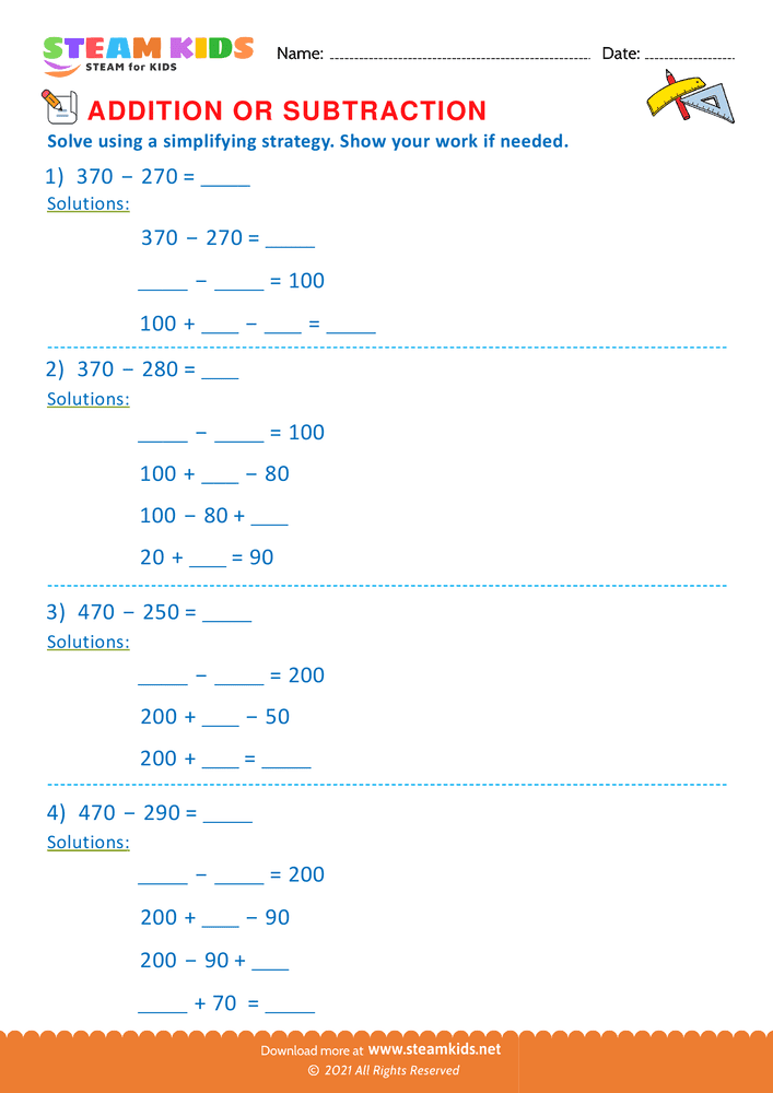 Free Math Worksheet - Addition or subtraction - Worksheet 133