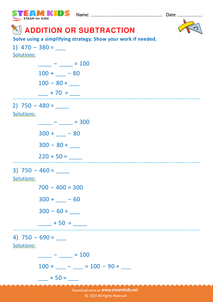 Free Math Worksheet - Addition or subtraction - Worksheet 134