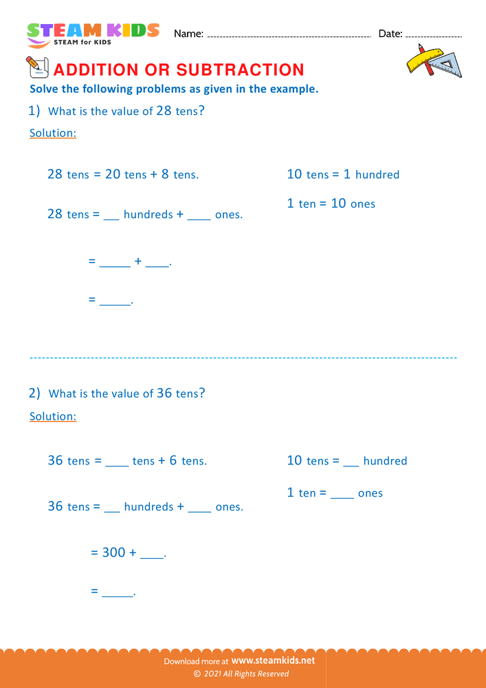Free Math Worksheet - Addition or subtraction - Worksheet 135