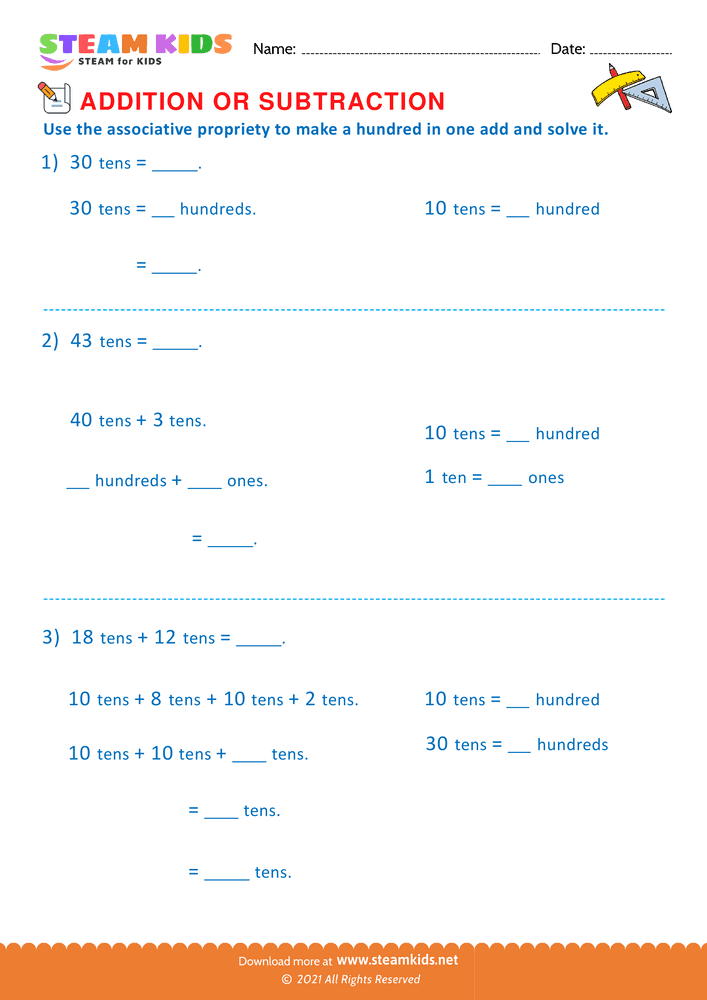 Free Math Worksheet - Addition or subtraction - Worksheet 136