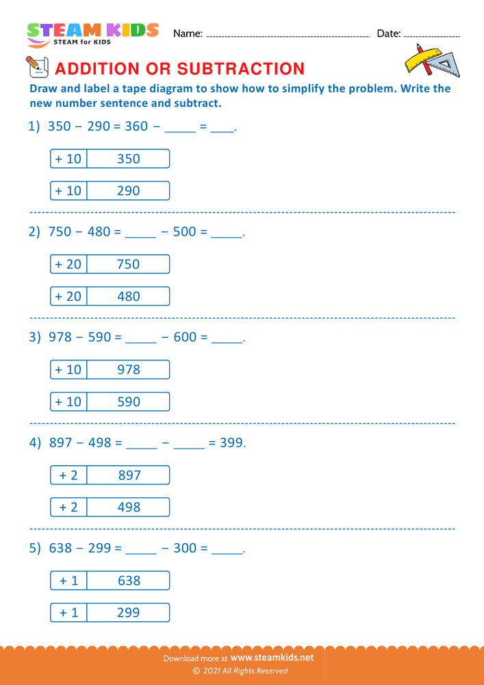 Free Math Worksheet - Addition or subtraction - Worksheet 144