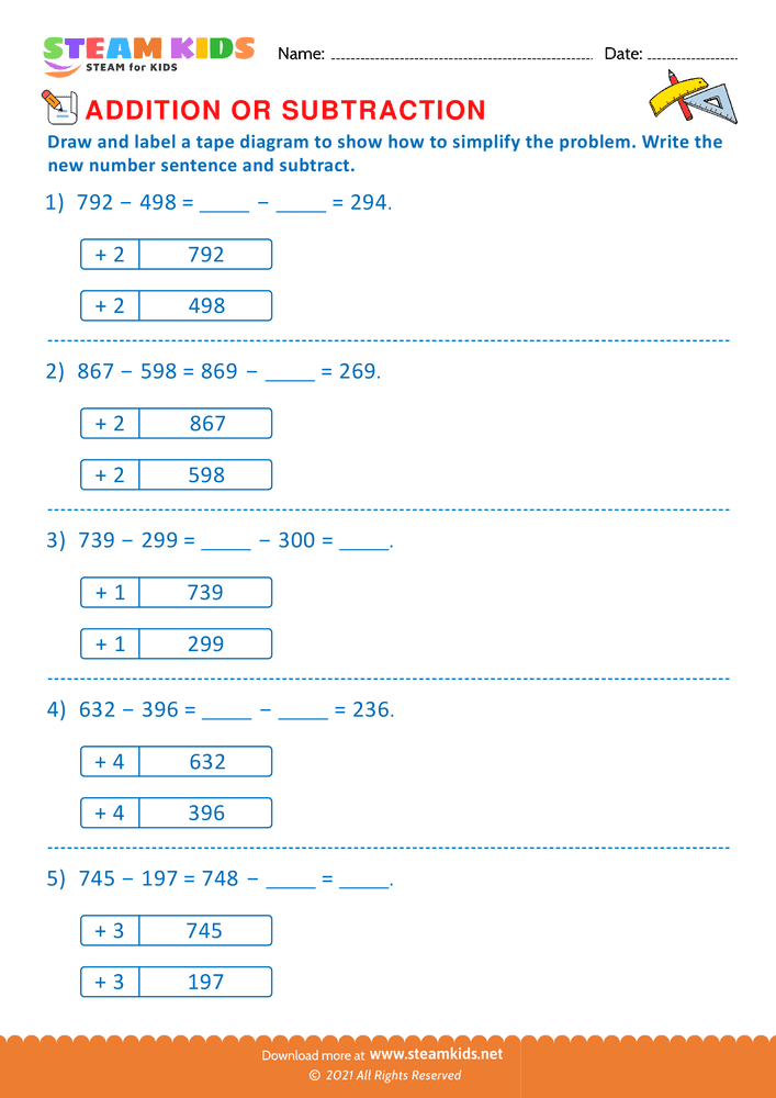 Free Math Worksheet - Addition or subtraction - Worksheet 145