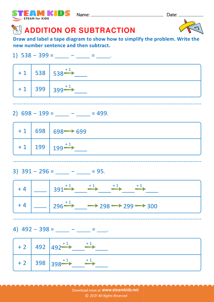 Free Math Worksheet - Addition or subtraction - Worksheet 147