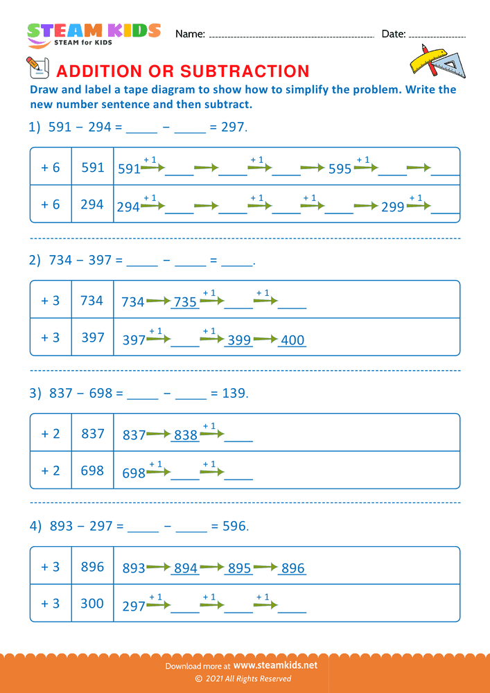 Free Math Worksheet - Addition or subtraction - Worksheet 148