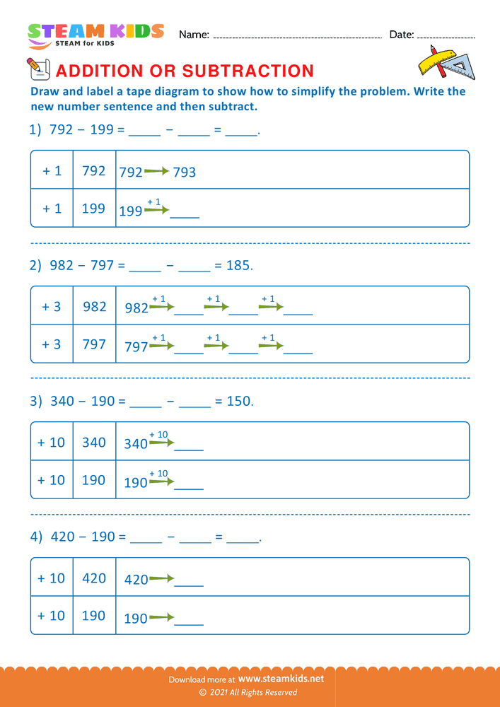 Free Math Worksheet - Addition or subtraction - Worksheet 149