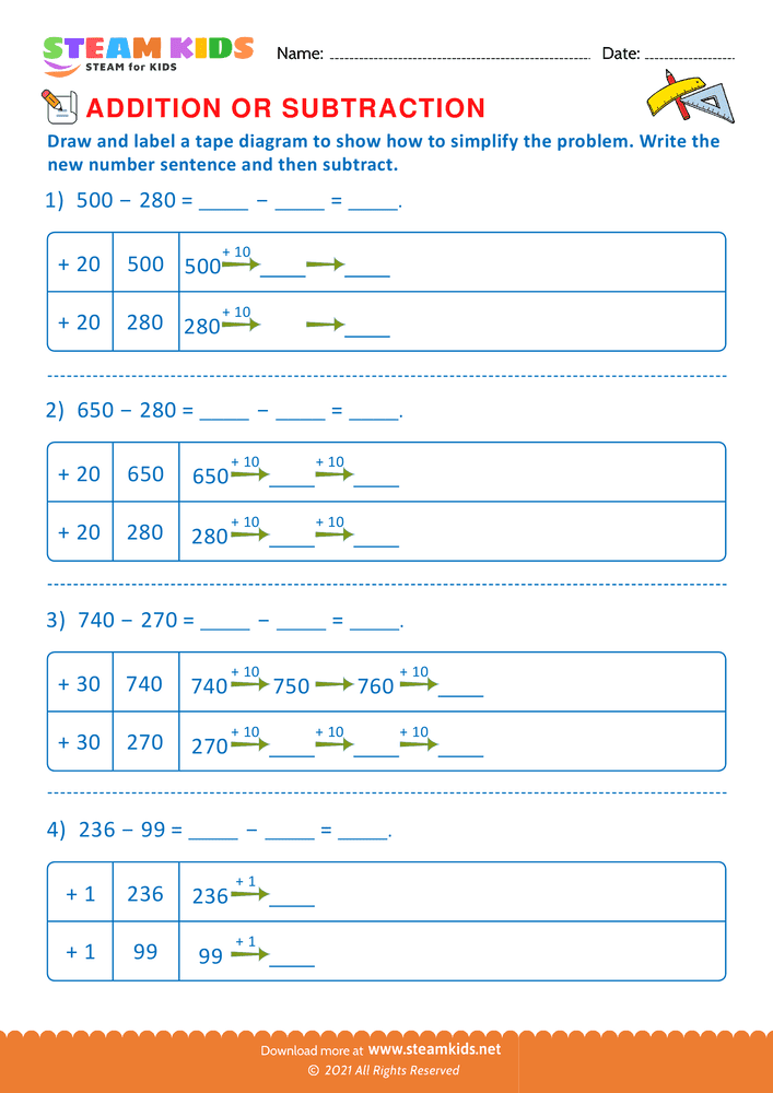 Free Math Worksheet - Addition or subtraction - Worksheet 150