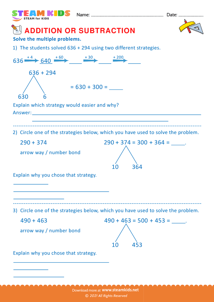 Free Math Worksheet - Addition or subtraction - Worksheet 151