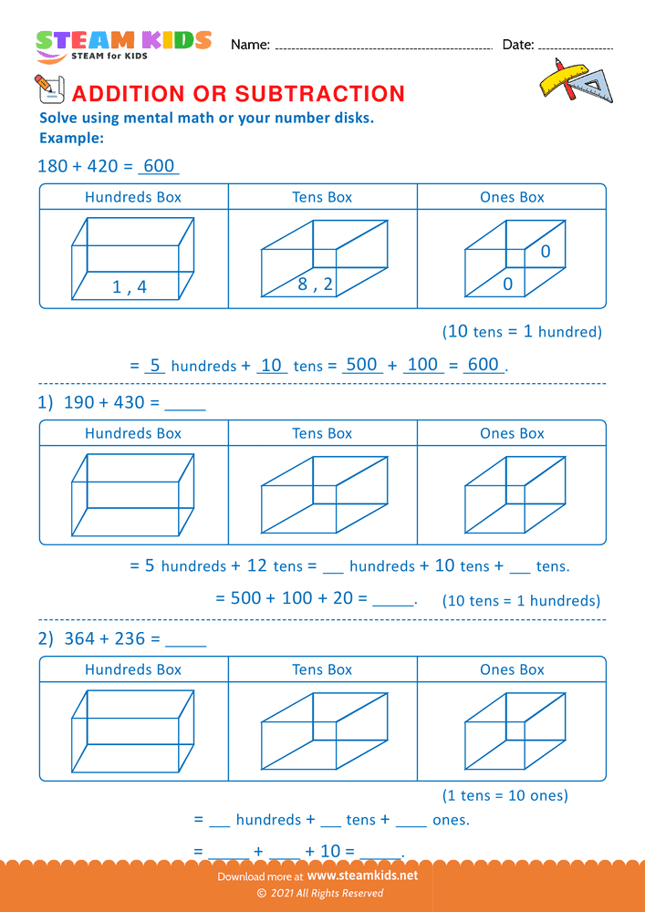Free Math Worksheet - Addition or subtraction - Worksheet 152