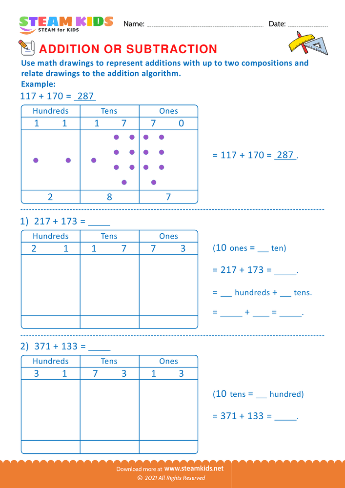 Free Math Worksheet - Addition or subtraction - Worksheet 154