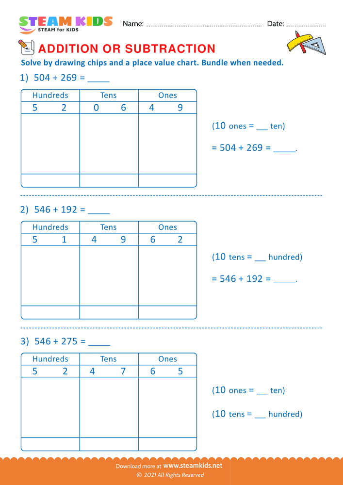 Free Math Worksheet - Addition or subtraction - Worksheet 155