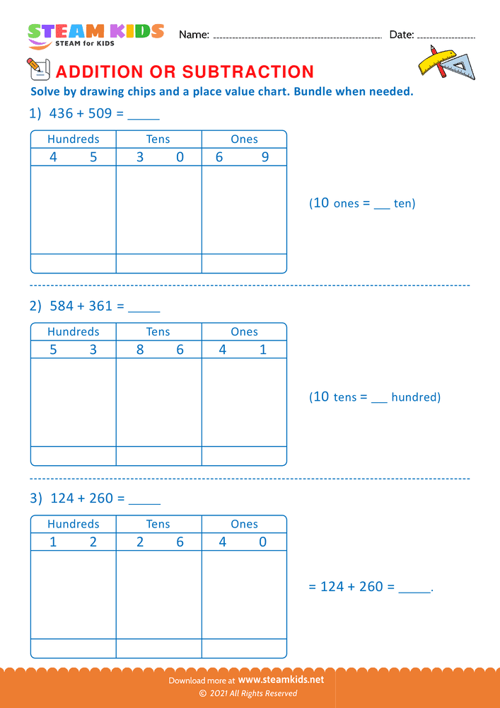 Free Math Worksheet - Addition or subtraction - Worksheet 156