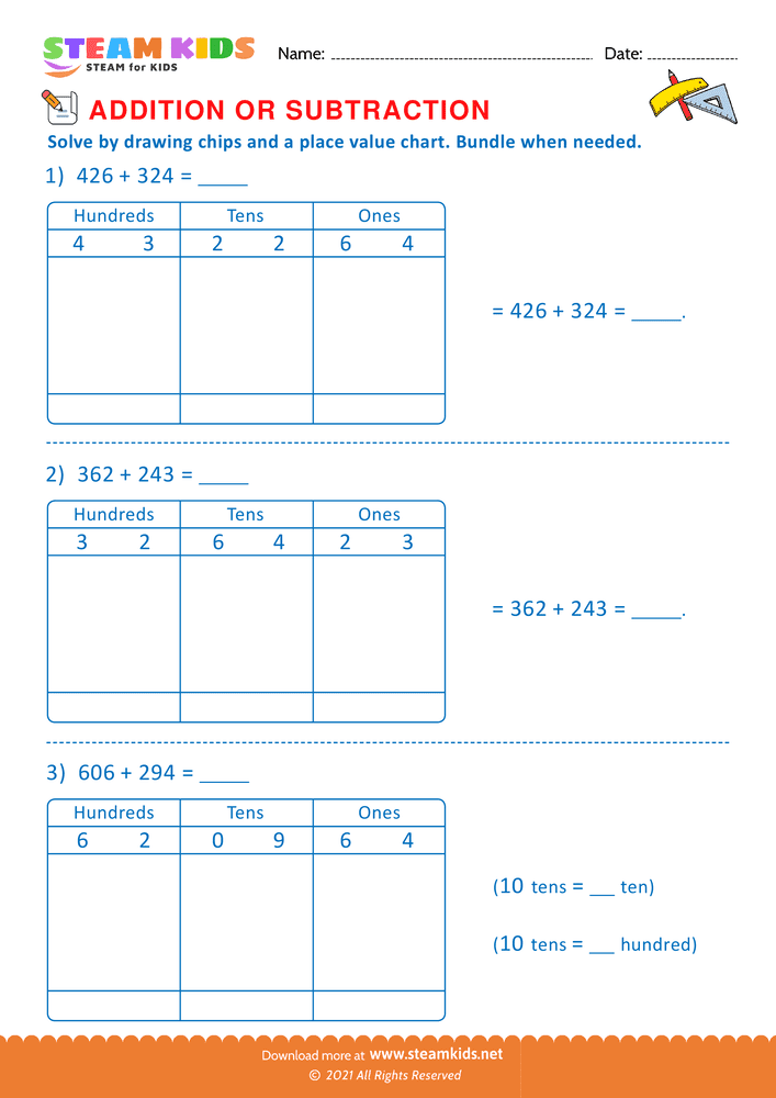 Free Math Worksheet - Addition or subtraction - Worksheet 157