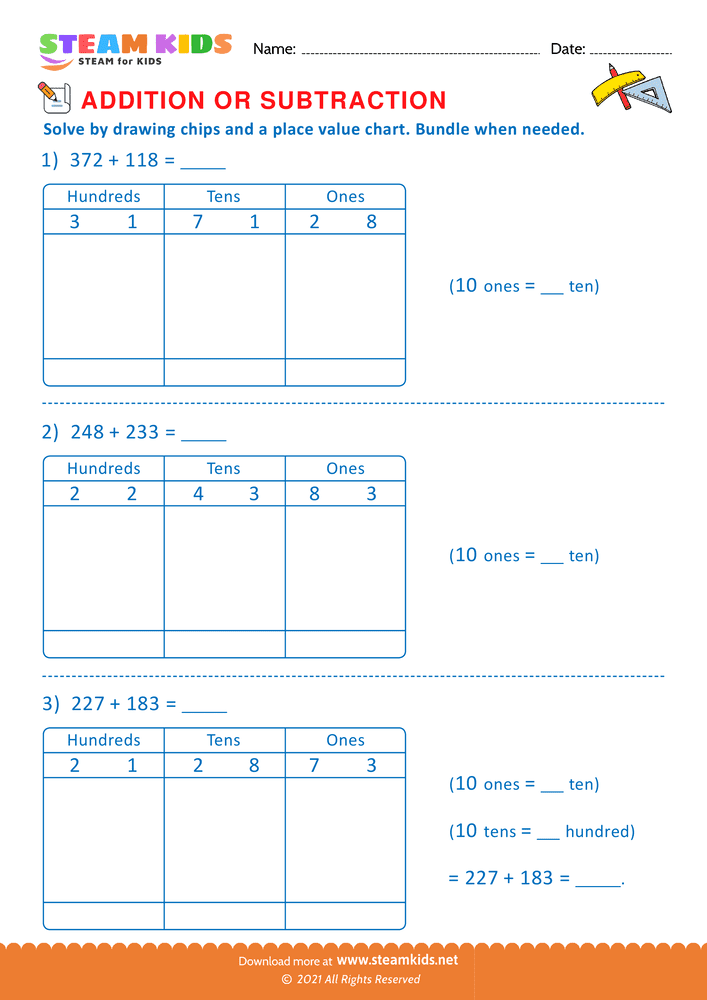 Free Math Worksheet - Addition or subtraction - Worksheet 158