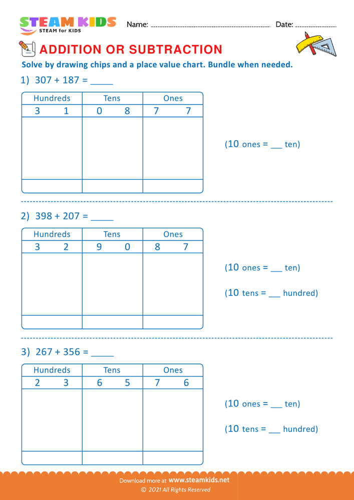 Free Math Worksheet - Addition or subtraction - Worksheet 160