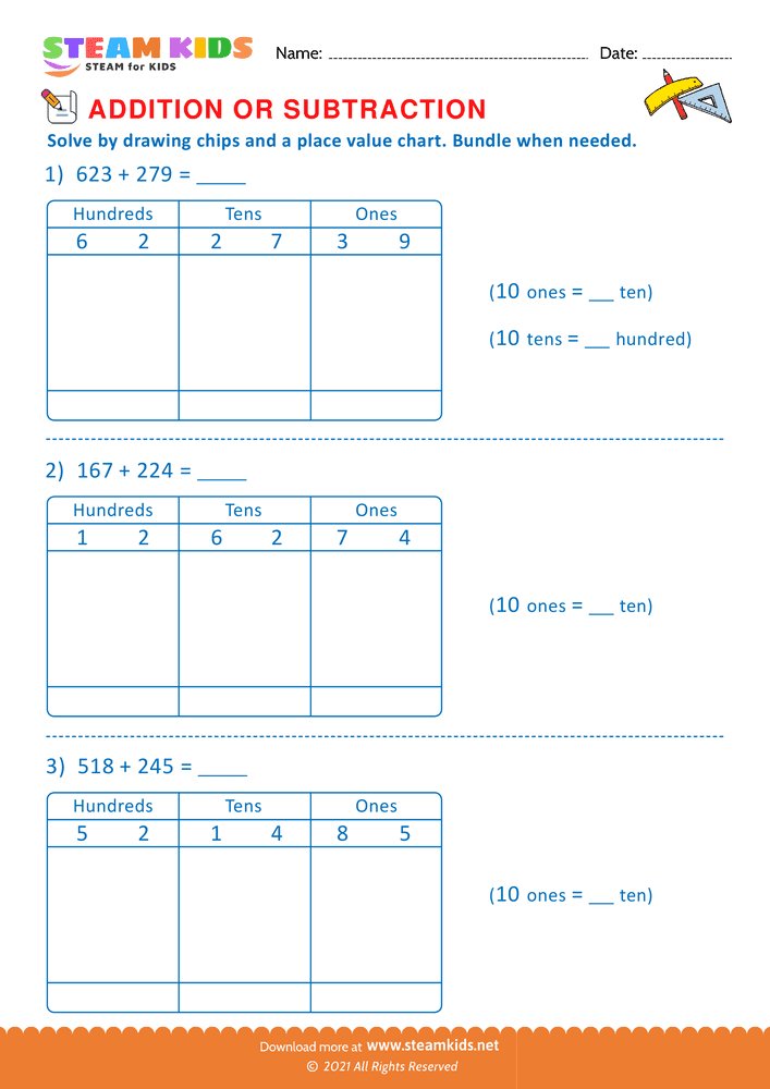 Free Math Worksheet - Addition or subtraction - Worksheet 161